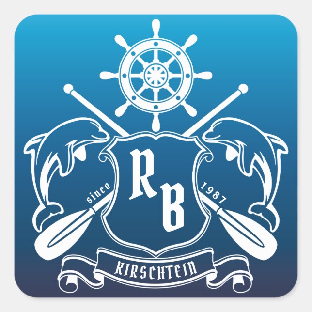Sticker Carré Insigne marin Dauphins Helm Oars Bouclier nautique (Devant)