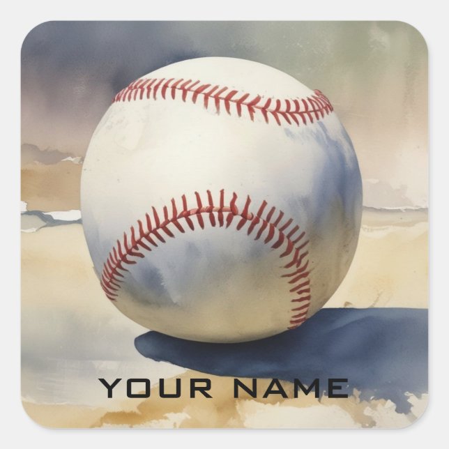 Sticker Carré Inspiration Baseball Ajouter Votre Nom (Devant)