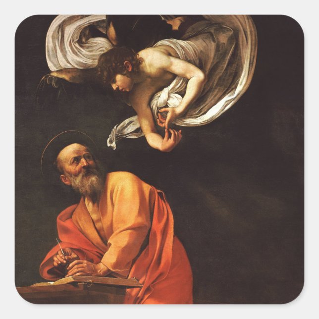 Sticker Carré Inspiration Saint Matthew Caravaggio peinture art (Devant)