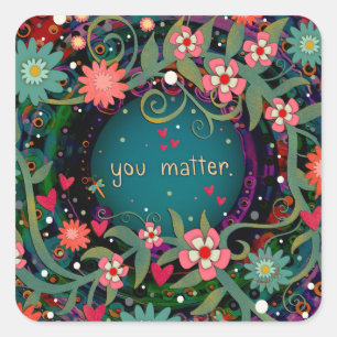 Sticker Carré Inspirationnel Vert Floral "You Matt" Classe
