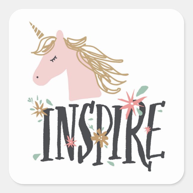 Sticker Carré Inspirer | Gold Mane Unicorn (Devant)