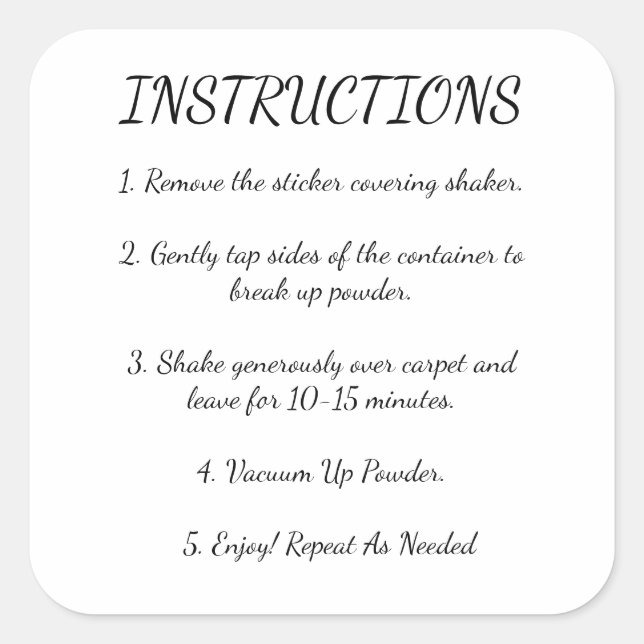 Sticker Carré Instructions pour le désodorisateur de tapis (Devant)