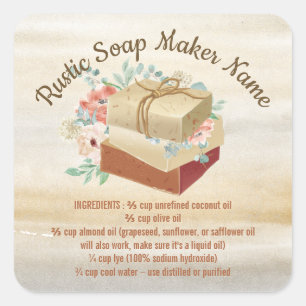 Sticker Carré Instructions sur les ingrédients de savon rustique