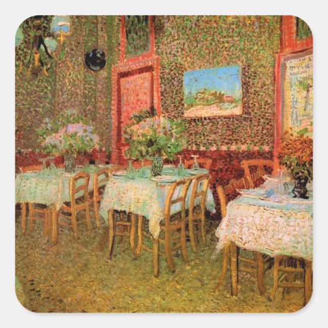 Sticker Carré Intérieur d'un restaurant par Vincent van Gogh (Devant)