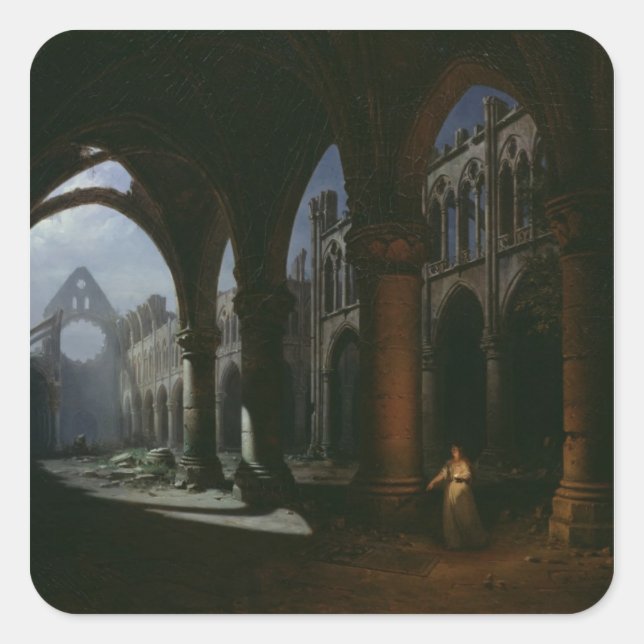 Sticker Carré Intérieur d'une abbaye en ruines, 1848 (Devant)