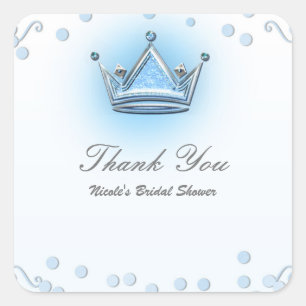 Sticker Carré Invitation avec confettis et couronne bleue et arg
