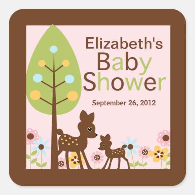 Sticker Carré Invitation Baby shower de la fille de cerf de bébé (Devant)