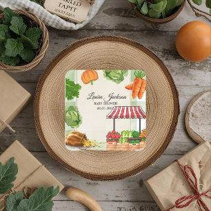 Sticker Carré Invitation Baby shower des agriculteurs