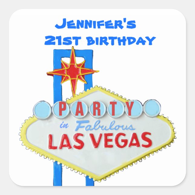 Sticker Carré Invitation de fête d'anniversaire Las Vegas (Devant)