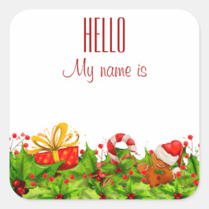Sticker Carré Invitation de fête de vacances HELLO nom tags