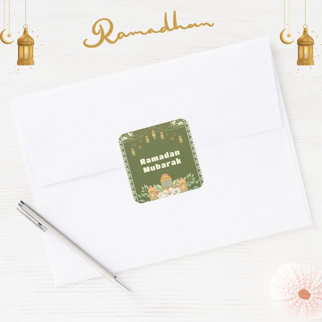 Sticker Carré Invitation de la fête Iftar de la lanterne d'aquar (ramadan mubarak iftar sticker)
