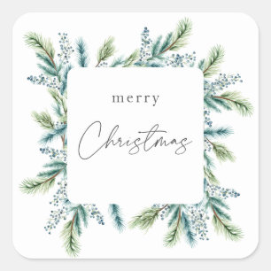 Sticker Carré Invitation de Noël Boho Spruce et Fir