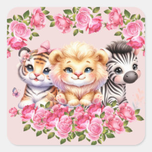 Sticker Carré Invitation pour la baby shower de la fille avec un