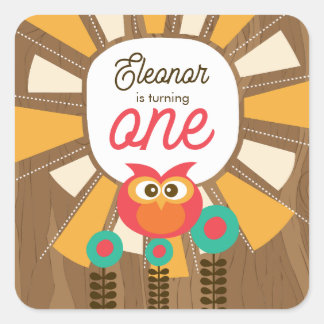 Sticker Carré Invitation pour le premier anniversaire de la chou