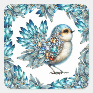 Sticker Carré Invitation Thème Oiseaux Brillant Précieux