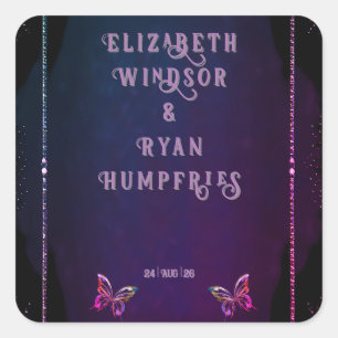Sticker Carré Invitations élégantes Mauve et Gold Wedding