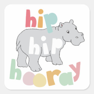 Sticker Carré ip Hip Hip Houray Gris Hippo Dessin mignon Animal