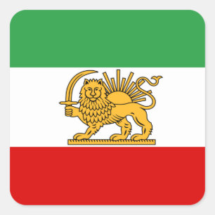 Sticker Carré Iran, drapeau persan avec Lion, Shah d'Iran