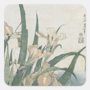 Sticker Carré Iris Flowers and Grasshopper, c.1830-31