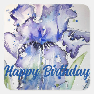 Sticker Carré Iris Irises Fleur violet Floral Bleu Aquarelle