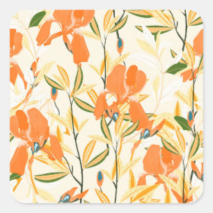 Sticker Carré Iris orange : motif floral transparent