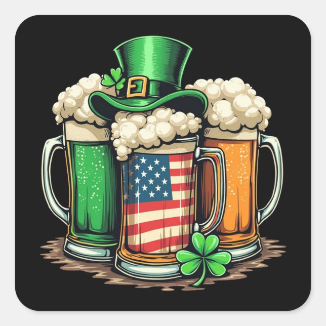 Sticker Carré Irish Beer Irlande Jour de la Saint Patrick Boisso (Devant)