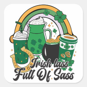 Sticker Carré Irish Lass Full of Sass - Cheeky St. Patrick's Day