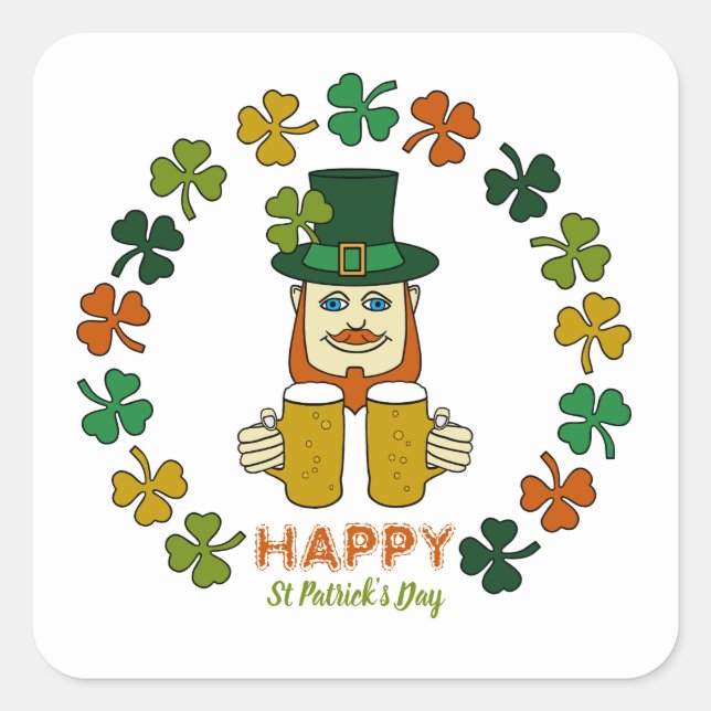Sticker Carré Irish Leprechaun, Saint Patrick's Day (Devant)
