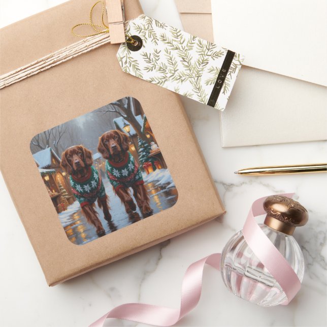 Sticker Carré Irish Red Setter Dogs Christmas Snow Holiday (Cadeaux)