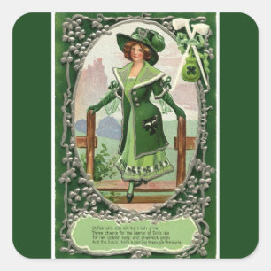 Sticker Carré Irlandaises vintages St. Patrick's Day Vert foncé