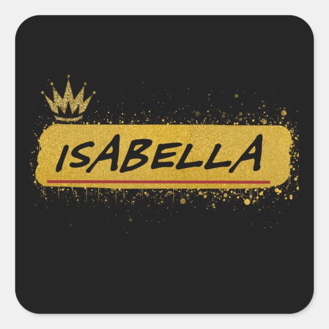 Sticker Carré Isabella prénom Gold Parties scintillant Queen (Devant)