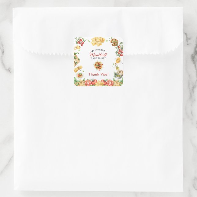 Sticker Carré Italian Food Meatball thank you  Baby Shower  (Sac)
