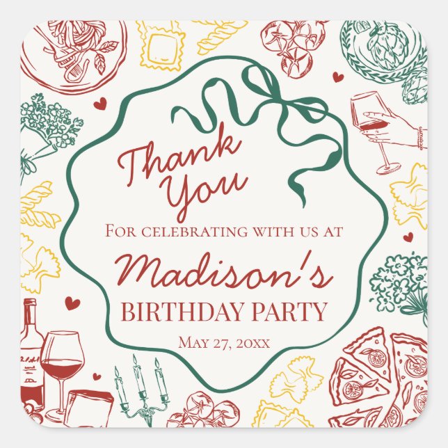 Sticker Carré Italian Pasta Holy Cannoli Birthday Party Favor (Devant)