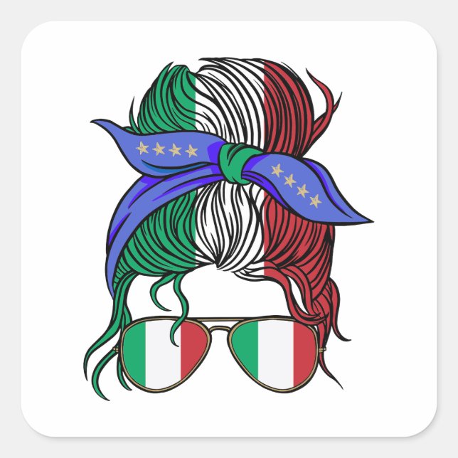 Sticker Carré Italie chaotique pain avec drapeau italien (Devant)