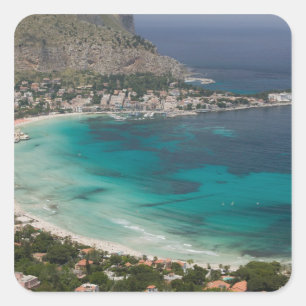 Sticker Carré Italie, Sicile, Mondello, Vue de la plage depuis