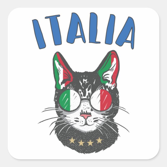 Sticker Carré Italie Soccer Chat Mascotte drapeau italien (Devant)
