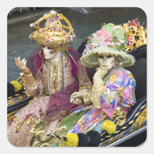 Sticker Carré Italie, Venise. Couple habillé en costumes pour