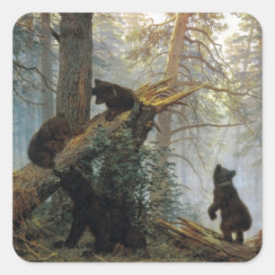 Sticker Carré Ivan Shishkin Matin Dans Une Forêt De Pins