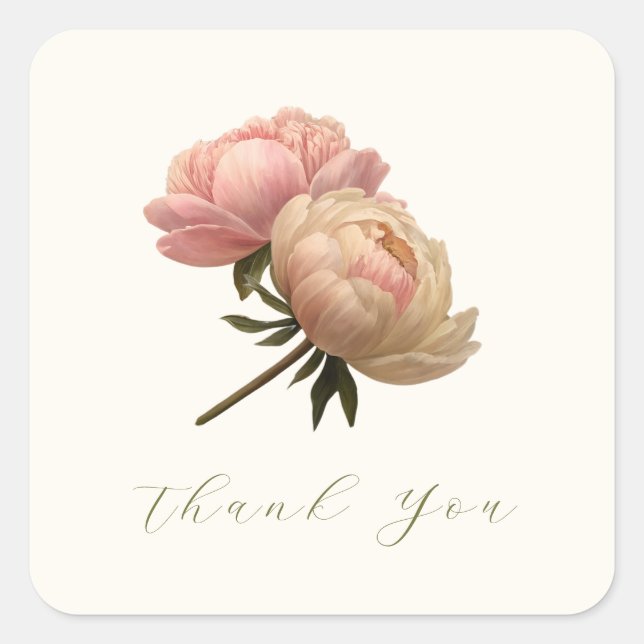 Sticker Carré Ivory Chic Mariage Rose Merci (Devant)