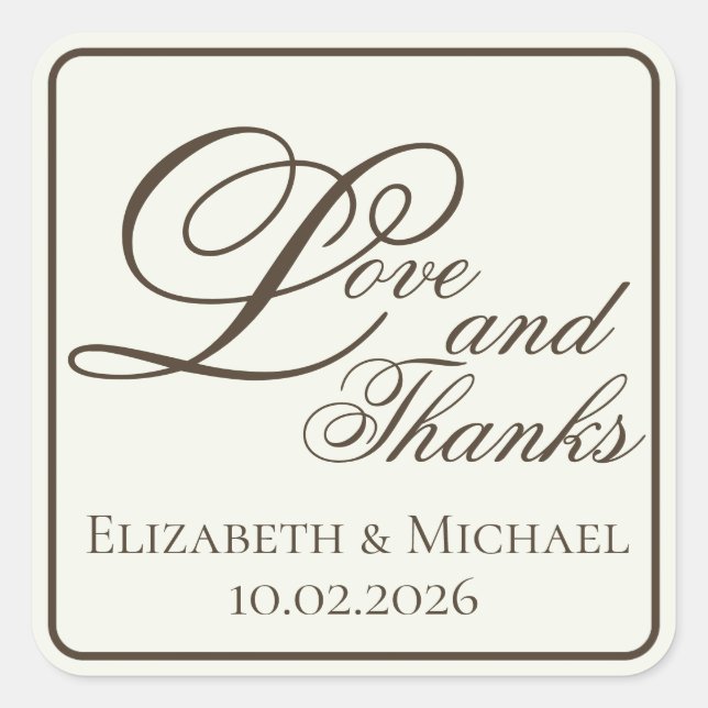 Sticker Carré Ivory Coffee Modern "Love and Thanks" (Devant)