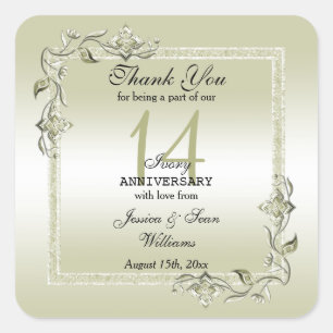 Sticker Carré Ivory Gem & Parties scintillant 14e anniversaire d