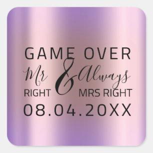 Sticker Carré ìWedding Mr Right Mme Right Game Over Purple