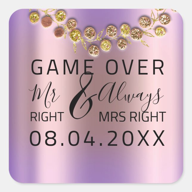 Sticker Carré ìWedding Mr Right Mme Right Game Over Wreath (Devant)