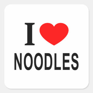 STICKER CARRÉ J'❤️ LES NOUILLES J'AIME LES NOUILLES J'ADORE LES