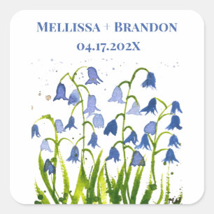 Sticker Carré Jacinthes bleues florales d'été aquarelle botaniqu