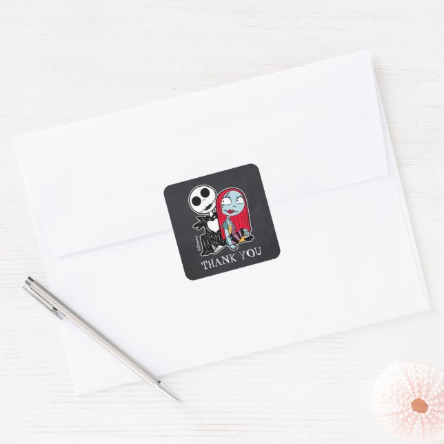 Sticker Carré Jack et Sally Baby shower Merci (Enveloppe)