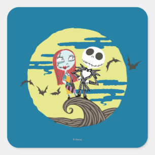 Sticker Carré Jack et Sally   Lune mignonne
