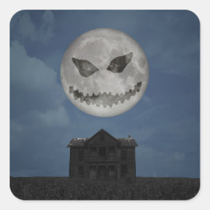 Sticker Carré Jack-o'-lantern effrayant Lune d'Halloween