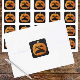 Sticker Carré Jack o' Lantern Malheureux Face, Citrouille d'Hall