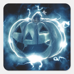 Sticker Carré Jack-o-lanterne éffrayant